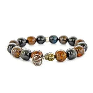 0.19ct Pave Diamonds & Bronzite & Tiger's Eye Stone Anchor Bracelet 7.5"