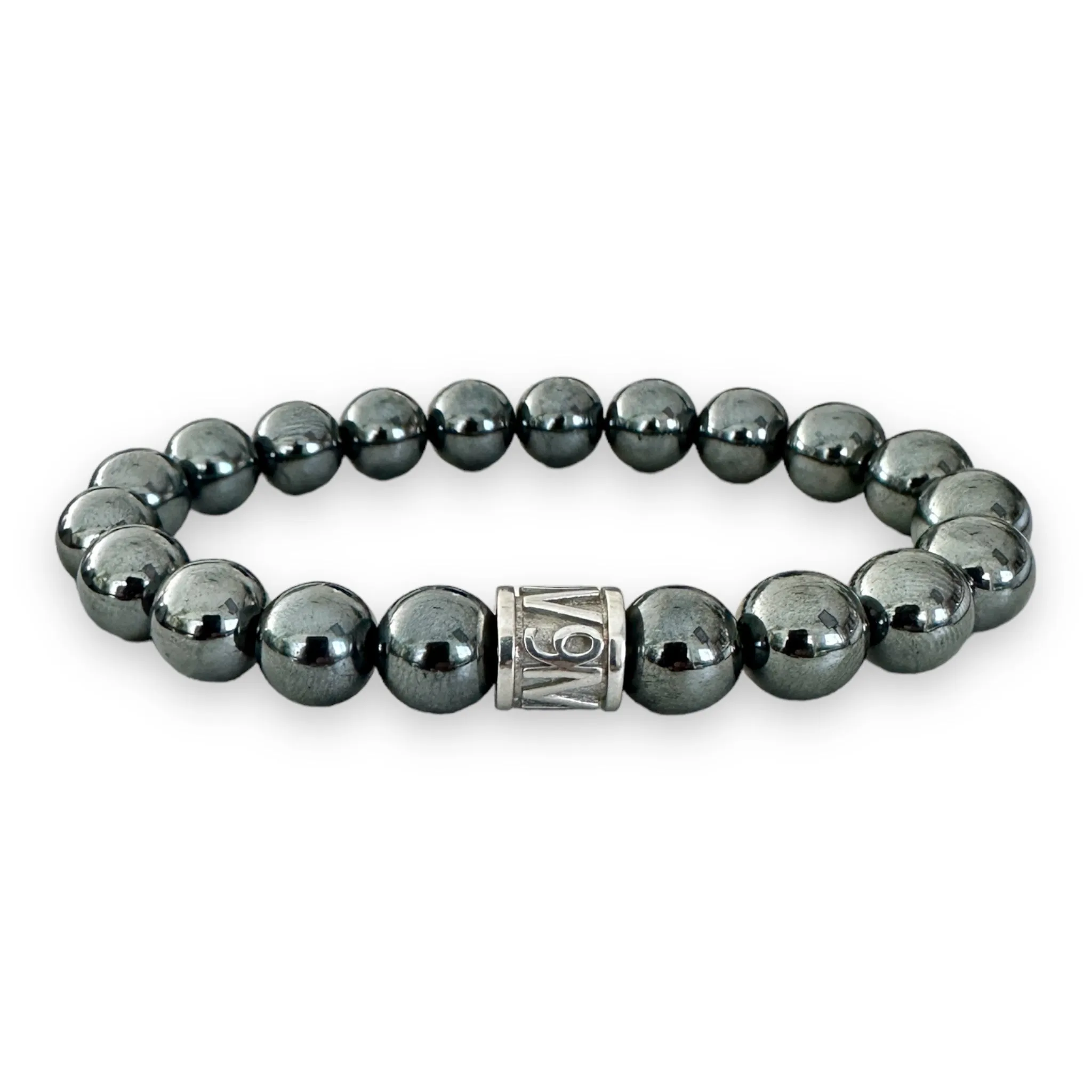 10mm Round Hematite Beads in NOV9M®️ 925 Silver Stretch Bracelet
