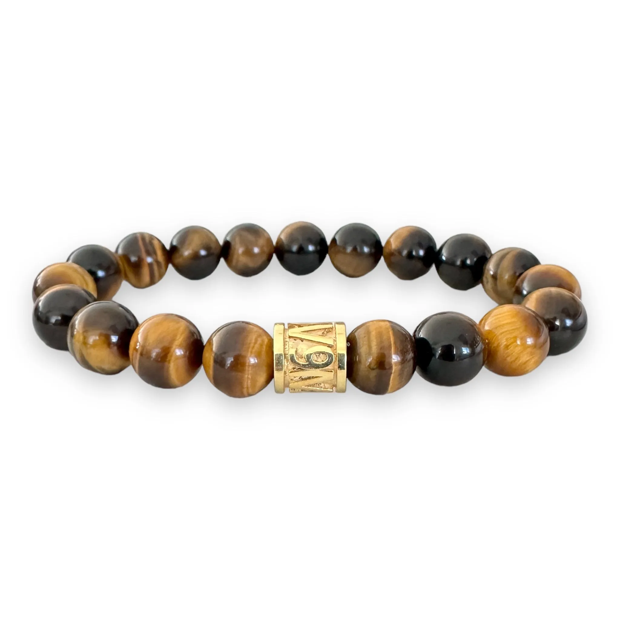 10mm Round Tigers Eye Beads in NOV9M®️ 925 Silver Stretch Bracelet