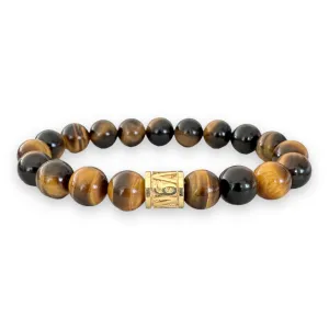10mm Round Tigers Eye Beads in NOV9M®️ 925 Silver Stretch Bracelet
