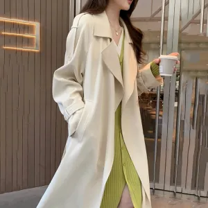 2024 New Spring And Autumn Women'S Windbreaker Coats Mid Length White Lady Outwear Fashion Versatile Female Trench Coat