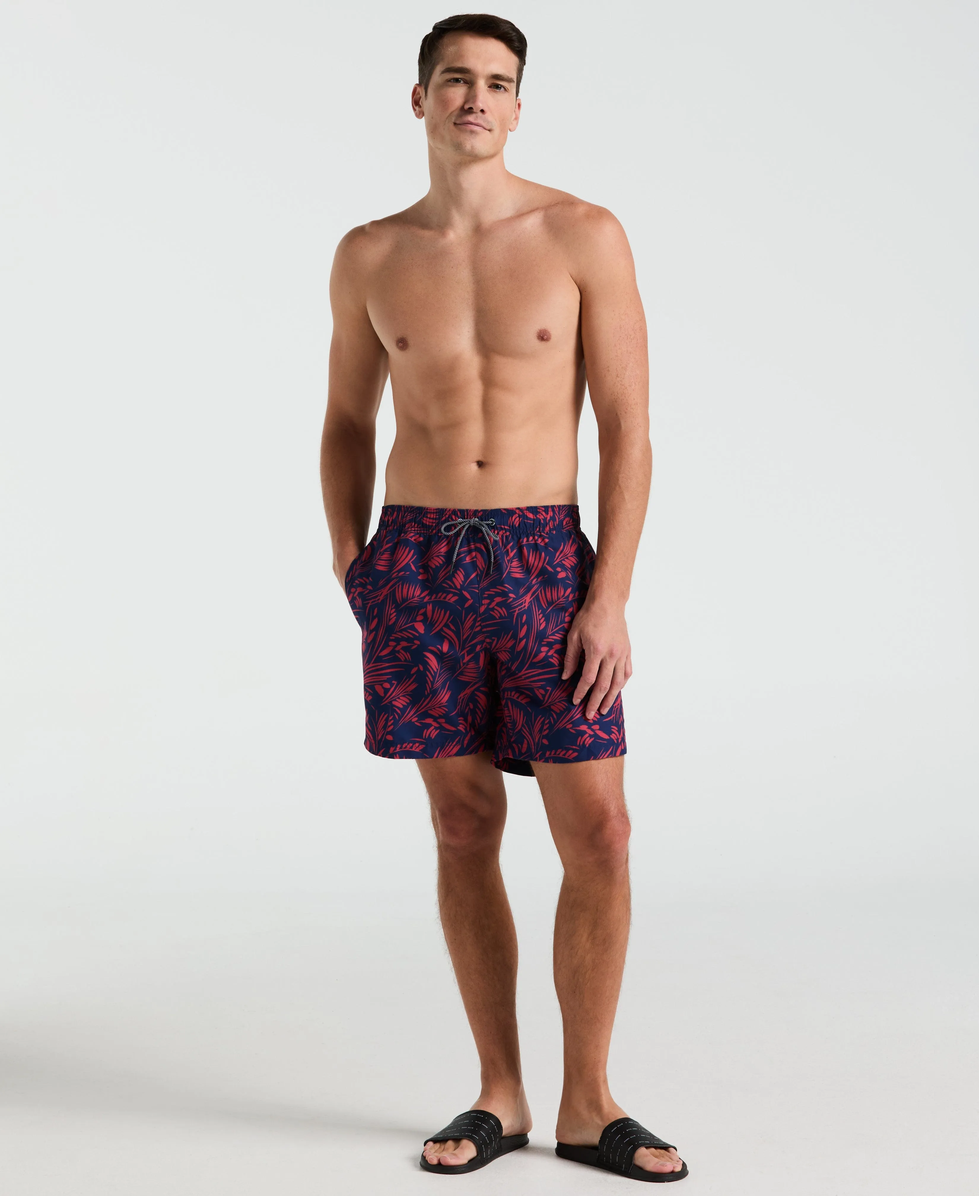 7" Leaf Print Swim Short