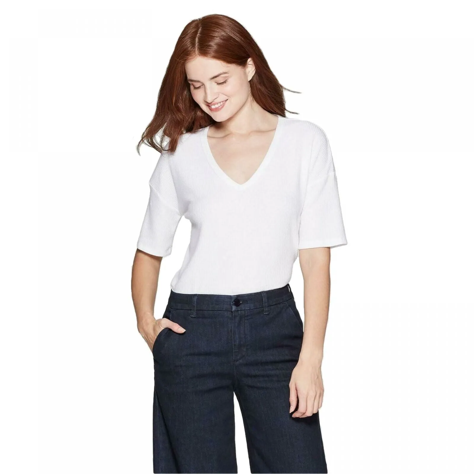 A New Day Women's Short Sleeve V-Neck Rib T-Shirt