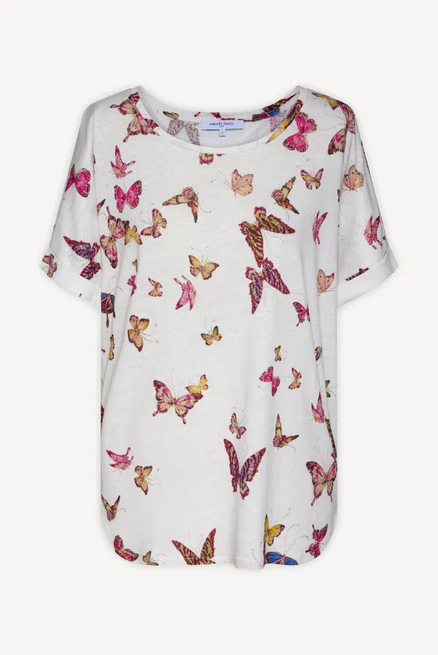 ANNY BUTTERFLY LINEN AND COTTON T-SHIRT
