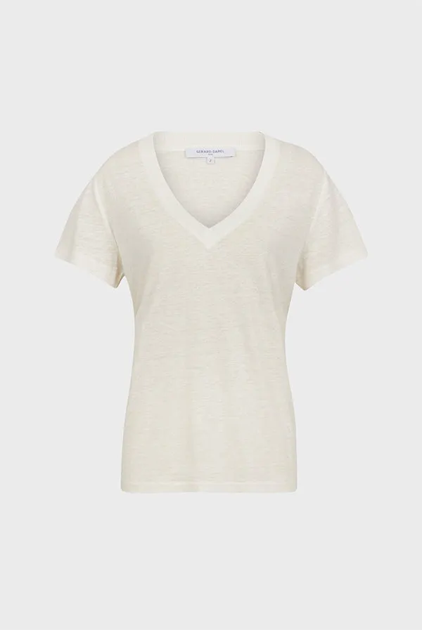 APPOLON RIBBED V-NECK SHORT SLEEVE LINEN T-SHIRT