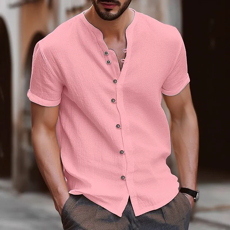 Arlo - Men's Linen Shirt Mock Neck