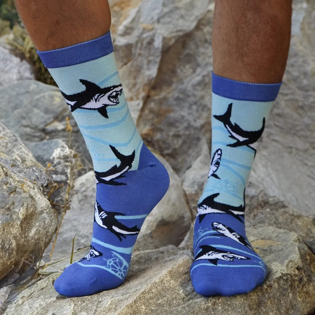 Bambukas Mens Shark Bite Crew Socks