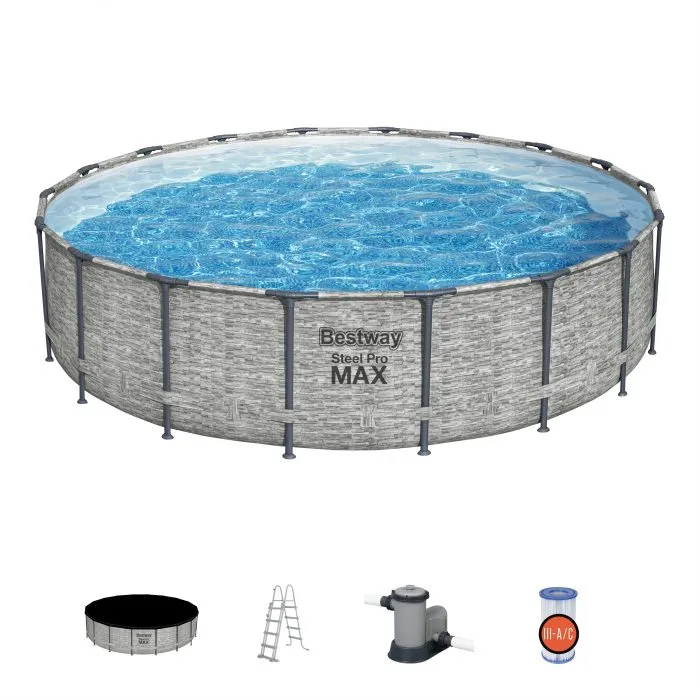 Bestway 18' X 48"/5.49M X 1.22M Pool Set (Contents:Pool, Filter Pump(220-240V), Ladder, Cover, Compatible with Cartridge 58012(III)220-240V)