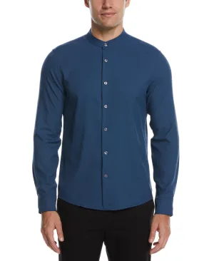 Big & Tall Untucked Total Stretch Banded Collar Shirt - Blue