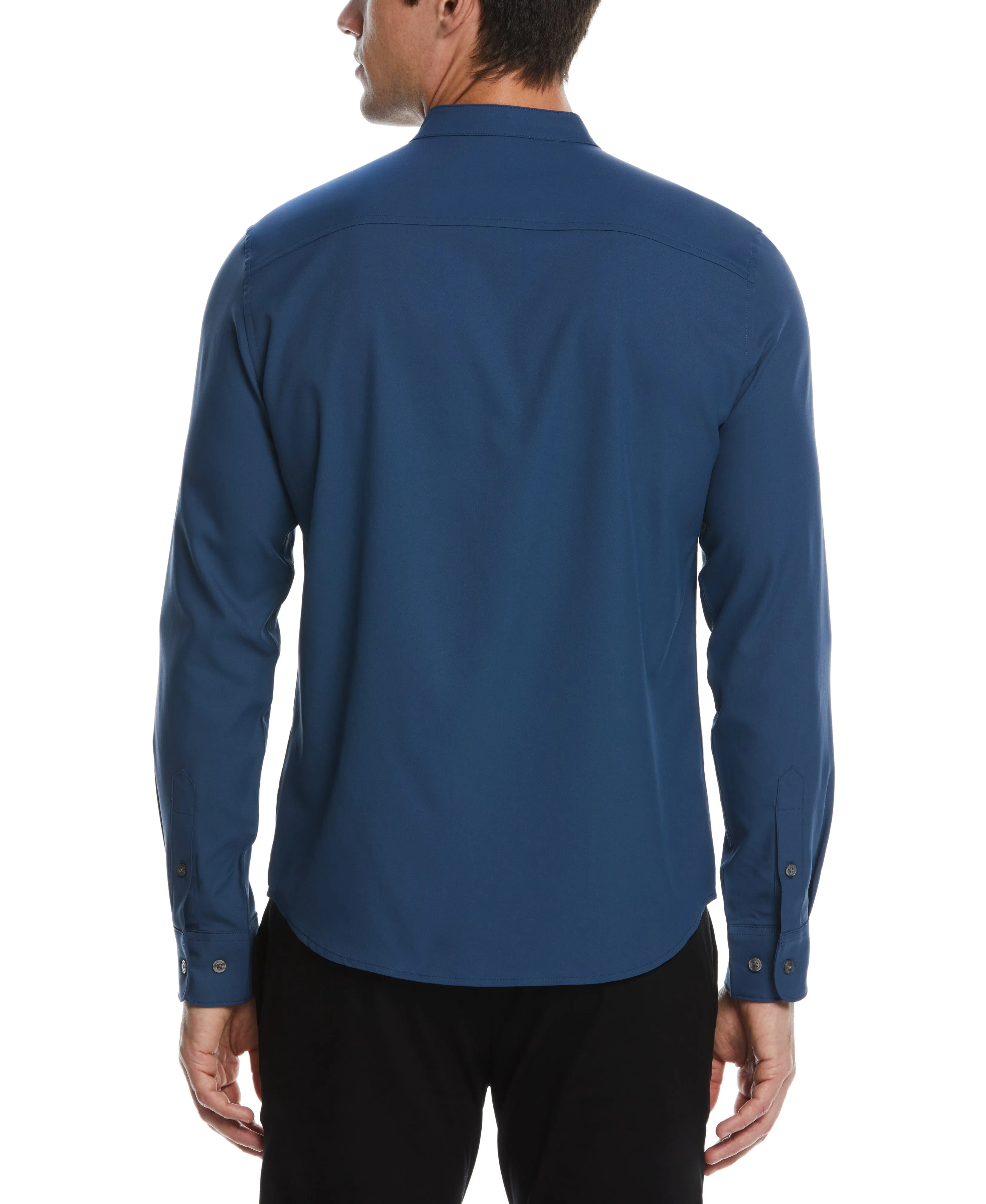 Big & Tall Untucked Total Stretch Banded Collar Shirt - Blue
