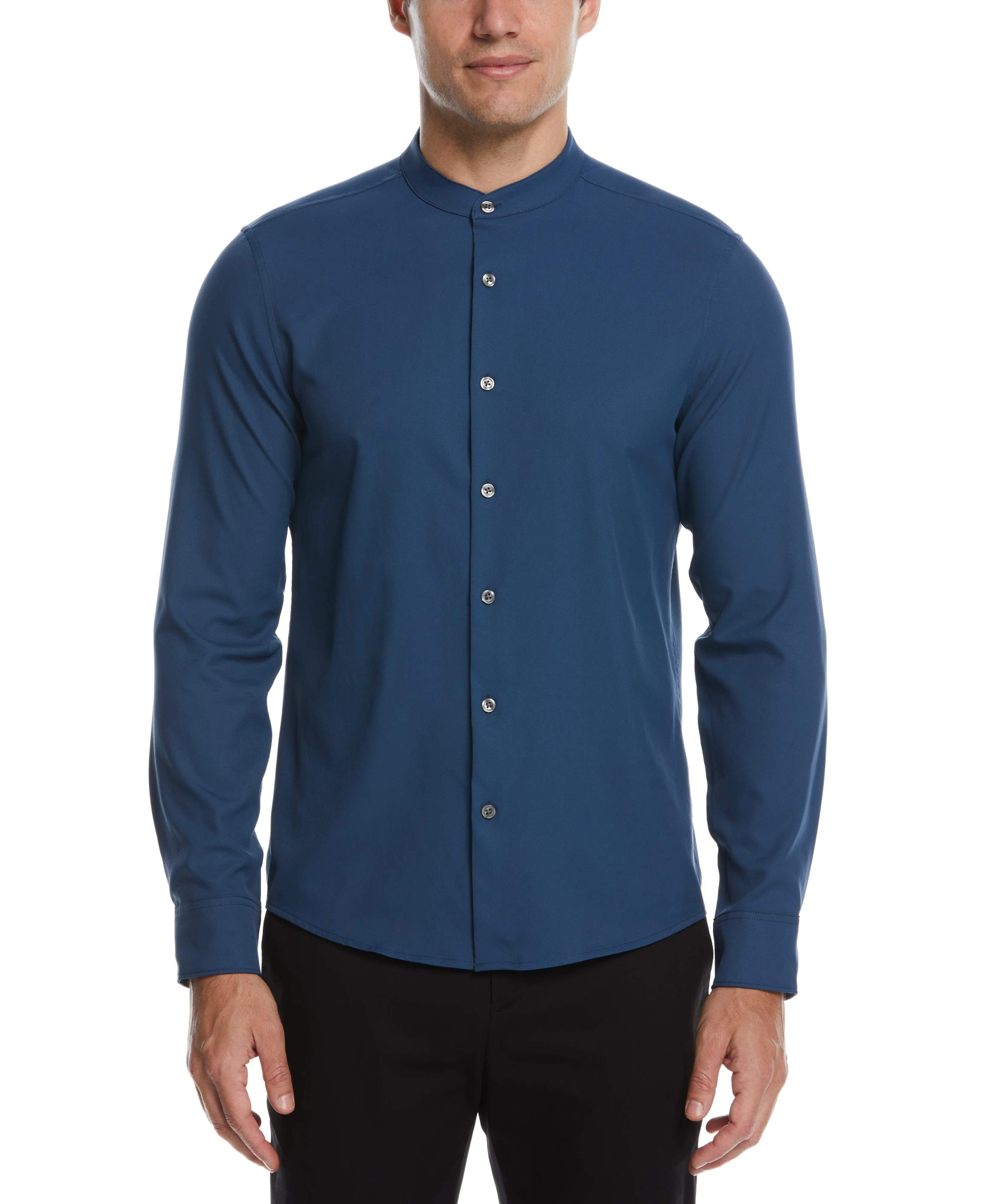 Big & Tall Untucked Total Stretch Banded Collar Shirt - Blue