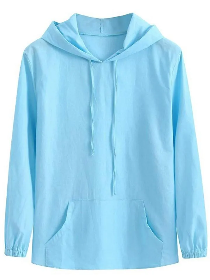 Casual Cotton Linen Long Sleeve Mens Lightweight Hoodie