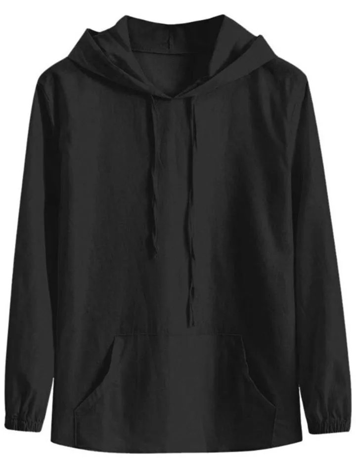 Casual Cotton Linen Long Sleeve Mens Lightweight Hoodie