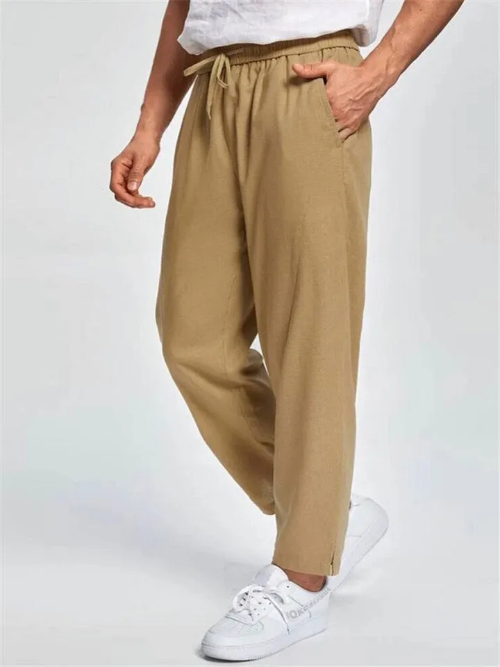 Casual Khaki Color Straight Leg Pants For Men