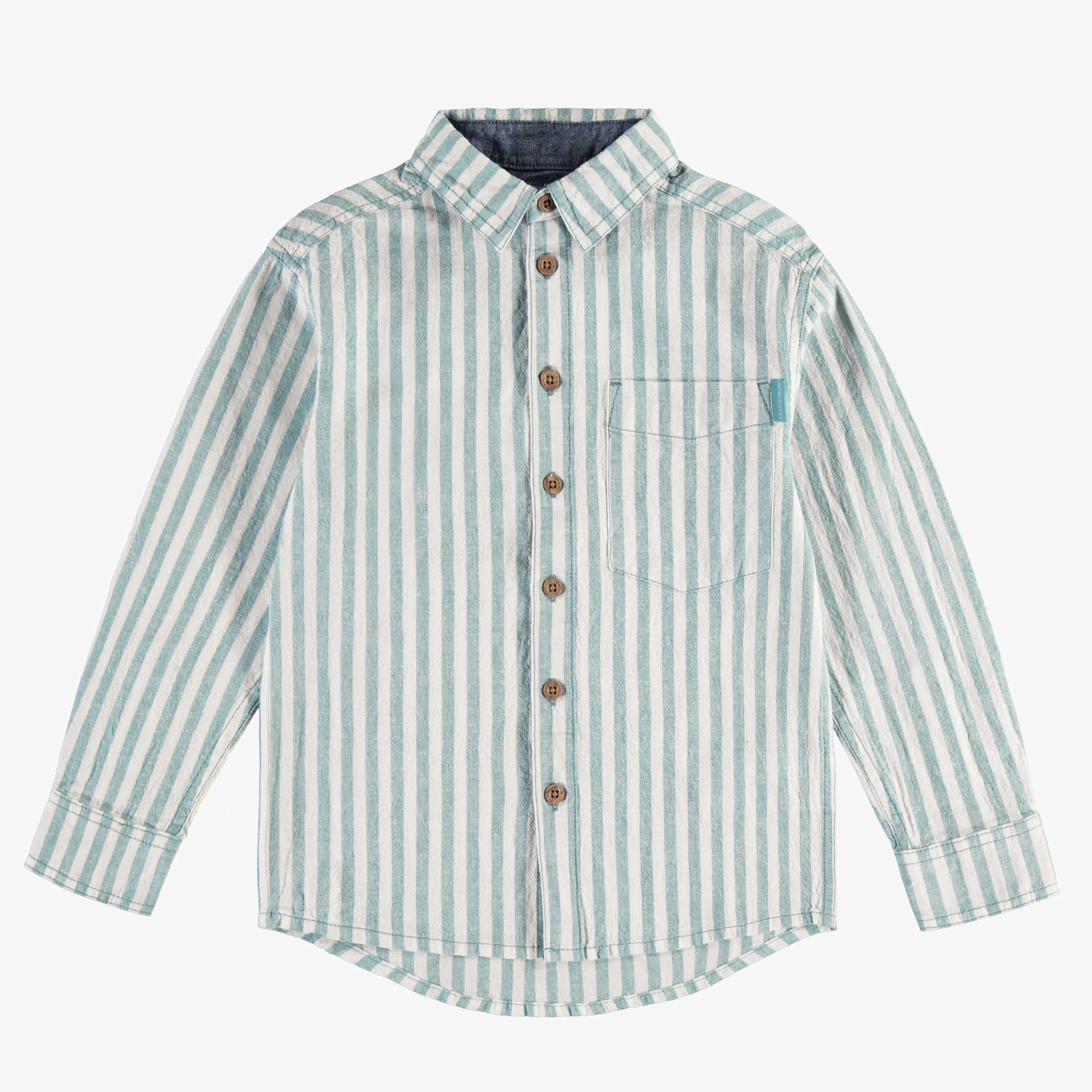 Chemise coupe décontractée à rayures bleues et crème, enfant || Blue and cream striped relaxed fit shirt , child