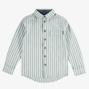 Chemise coupe décontractée à rayures bleues et crème, enfant || Blue and cream striped relaxed fit shirt , child