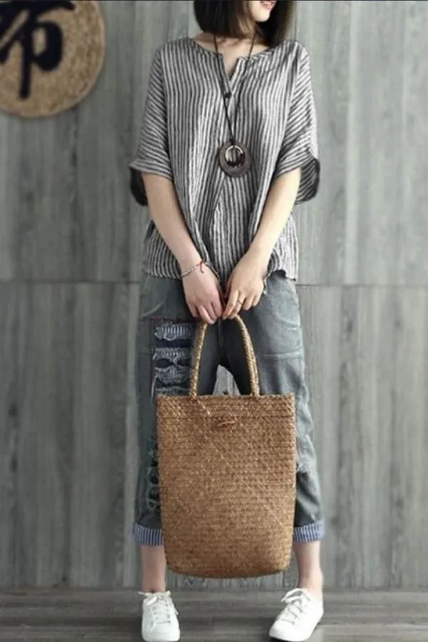 Cotton & Linen Bat Sleeve T-shirt