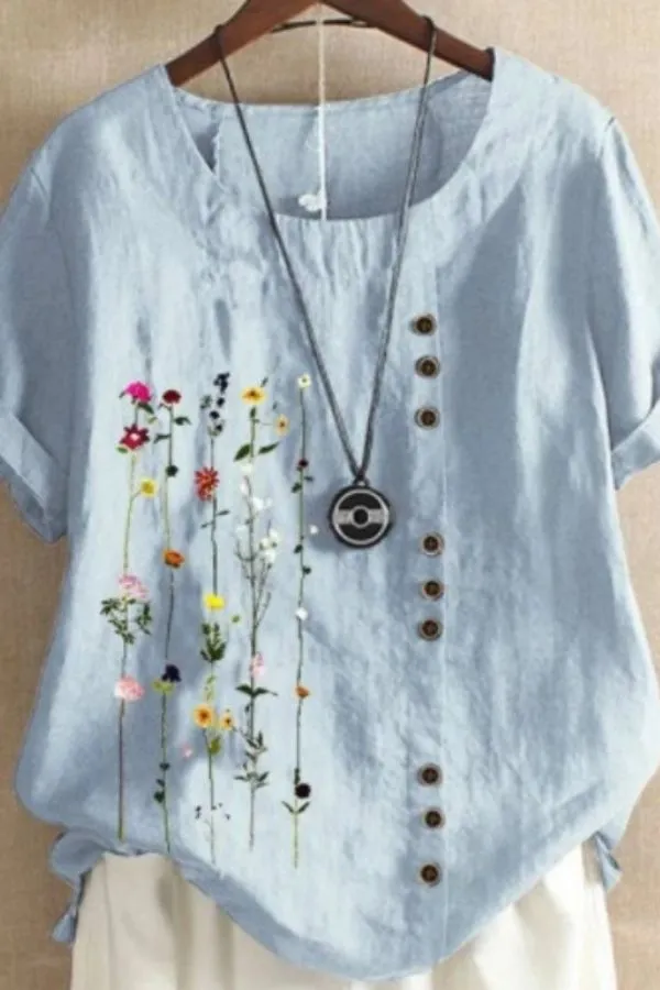 Cotton & Linen Floral T-shirt