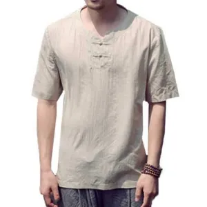 Cotton Linen Vintage Botton T Shirts