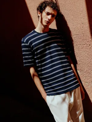 Crew Neck Short Sleeve Striped Linen Blend Men's T-Shirt