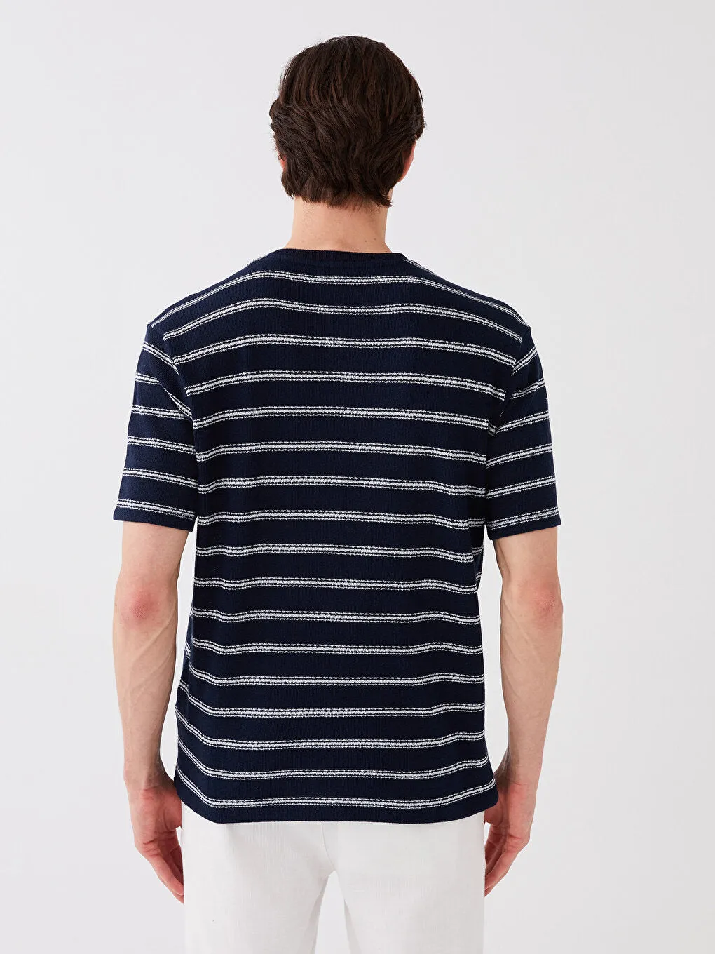Crew Neck Short Sleeve Striped Linen Blend Men's T-Shirt