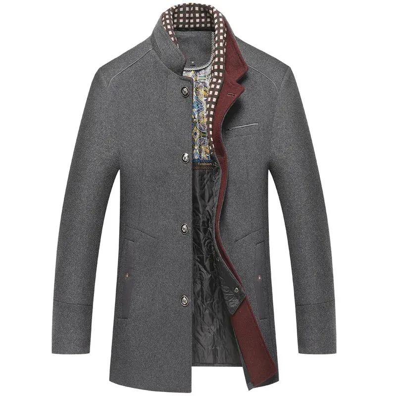 DIMUSI Winter Autumn Men's Wool Coats Casual Middle Long Scarf Collar Cotton-padded Thick Warm Woolen Coat Male Trench Clothing