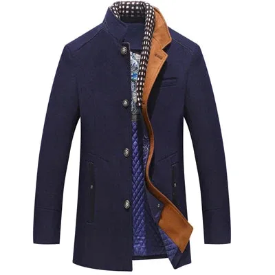 DIMUSI Winter Autumn Men's Wool Coats Casual Middle Long Scarf Collar Cotton-padded Thick Warm Woolen Coat Male Trench Clothing