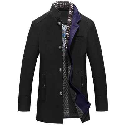 DIMUSI Winter Autumn Men's Wool Coats Casual Middle Long Scarf Collar Cotton-padded Thick Warm Woolen Coat Male Trench Clothing