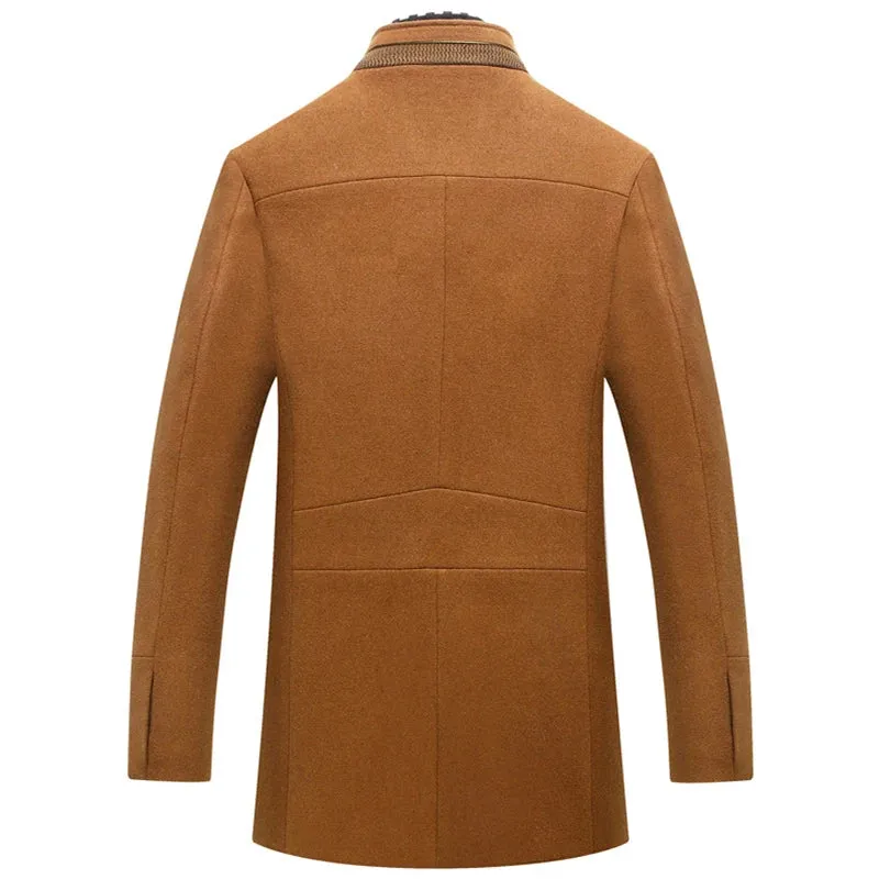 DIMUSI Winter Autumn Men's Wool Coats Casual Middle Long Scarf Collar Cotton-padded Thick Warm Woolen Coat Male Trench Clothing