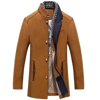 DIMUSI Winter Autumn Men's Wool Coats Casual Middle Long Scarf Collar Cotton-padded Thick Warm Woolen Coat Male Trench Clothing