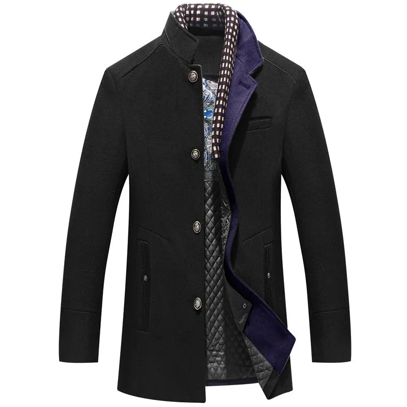 DIMUSI Winter Autumn Men's Wool Coats Casual Middle Long Scarf Collar Cotton-padded Thick Warm Woolen Coat Male Trench Clothing