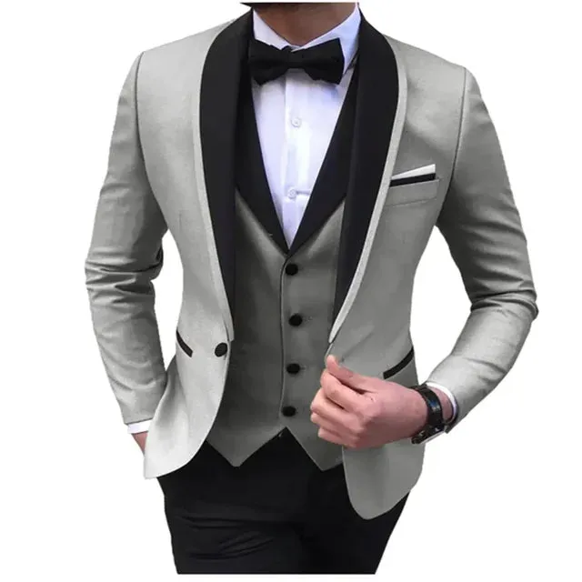 Elegant 2024 Mens 3Piece White Wedding Tuxedo