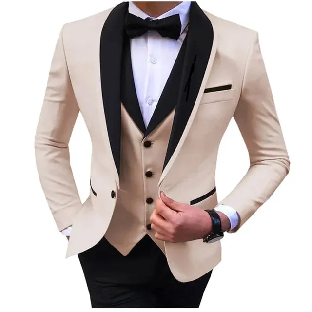 Elegant 2024 Mens 3Piece White Wedding Tuxedo