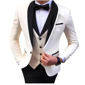 Elegant 2024 Mens 3Piece White Wedding Tuxedo