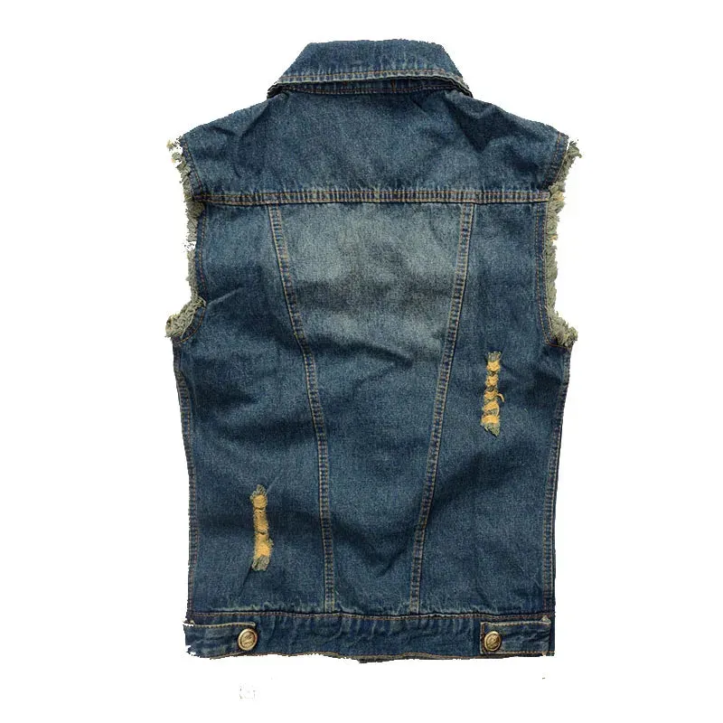 FALIZA New Mens Denim Vests Ripped Sleeveless Jeans Jacket Men Waistcoats Cotton Gilet Tank West Cowboy Hip Hop Rivet Streetwear