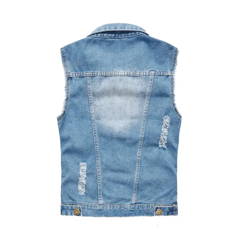 FALIZA New Mens Denim Vests Ripped Sleeveless Jeans Jacket Men Waistcoats Cotton Gilet Tank West Cowboy Hip Hop Rivet Streetwear
