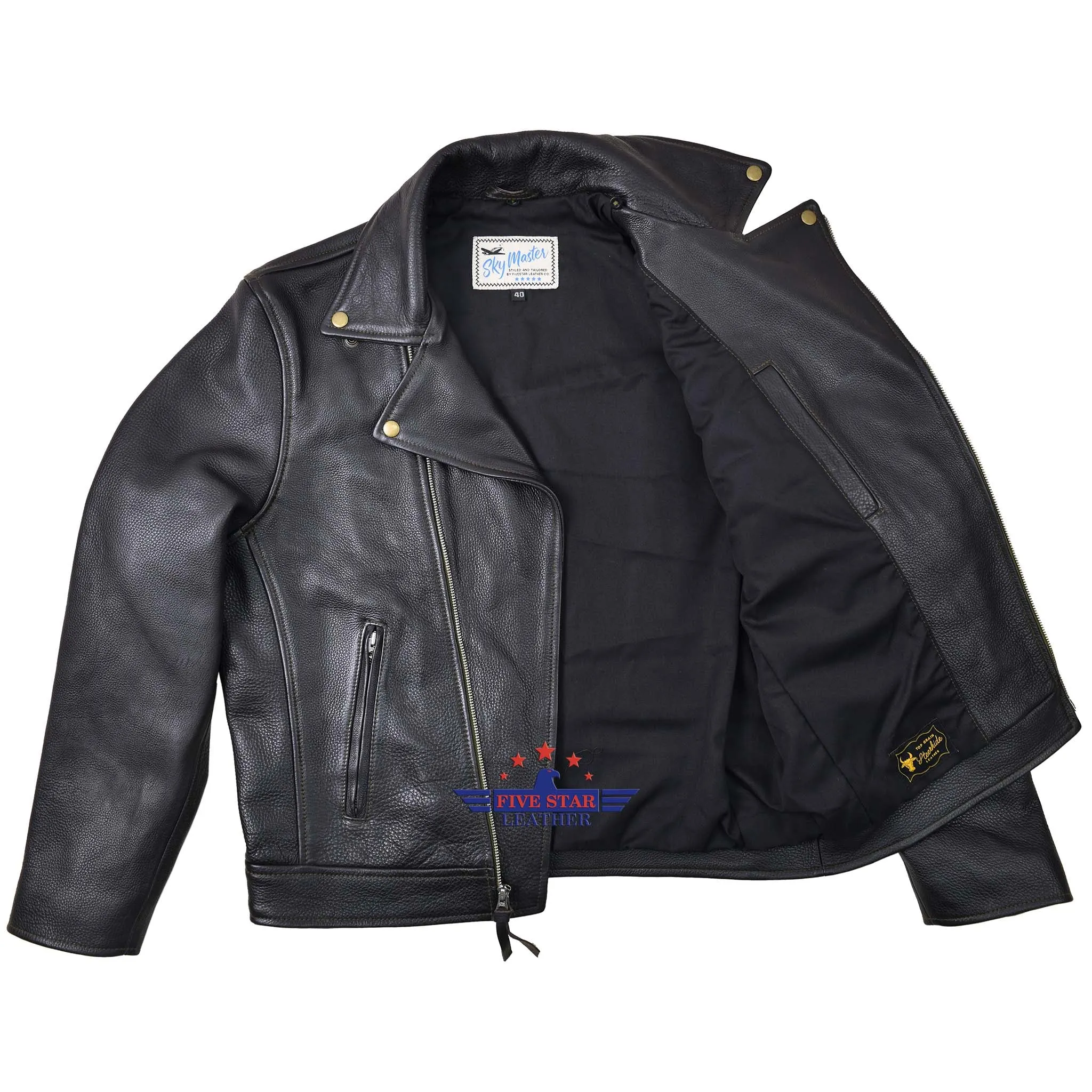 FiveStar Leather Vintage D Styled Pocket Sky Master Men Jacket Seal Brown Steer Hide