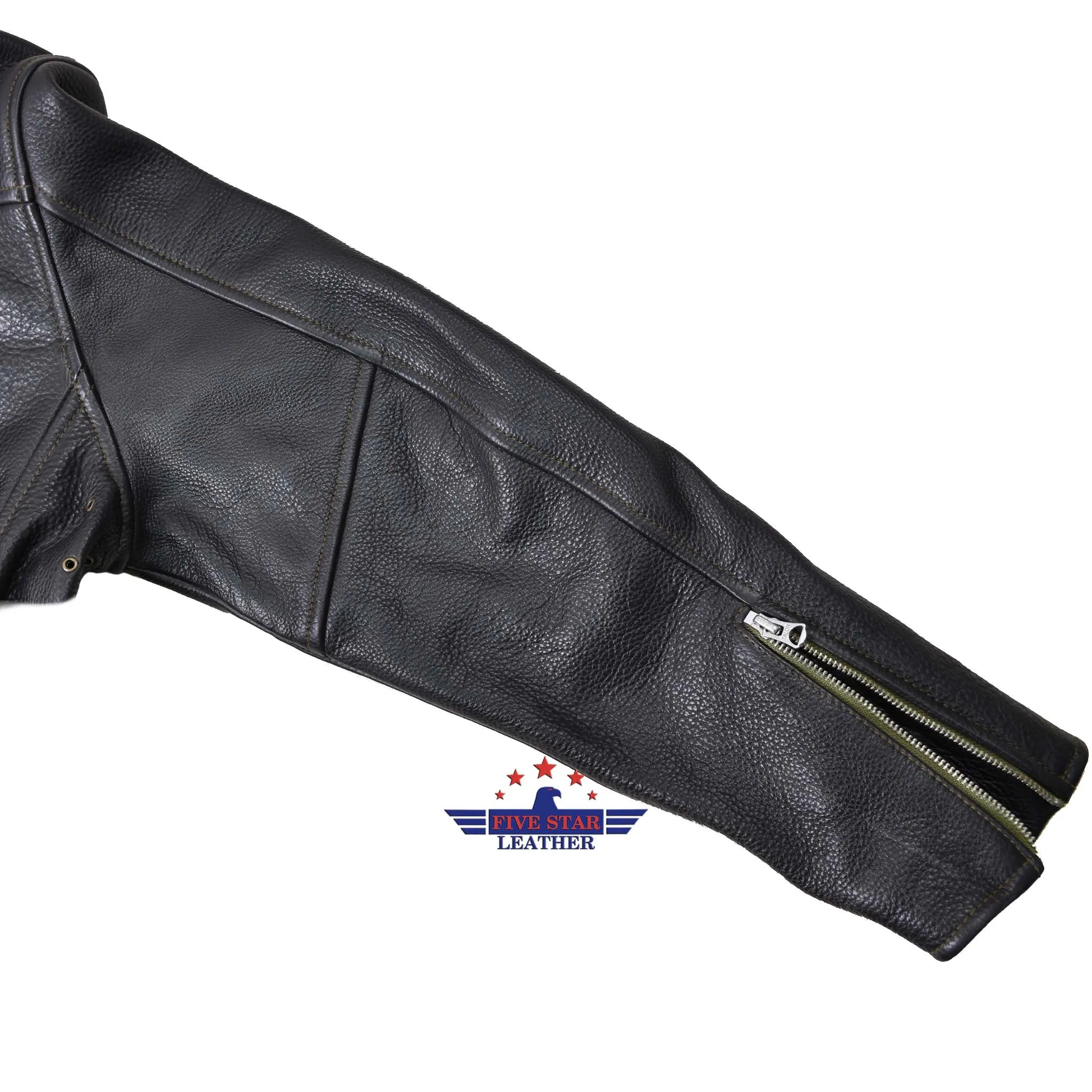 FiveStar Leather Vintage D Styled Pocket Sky Master Men Jacket Seal Brown Steer Hide