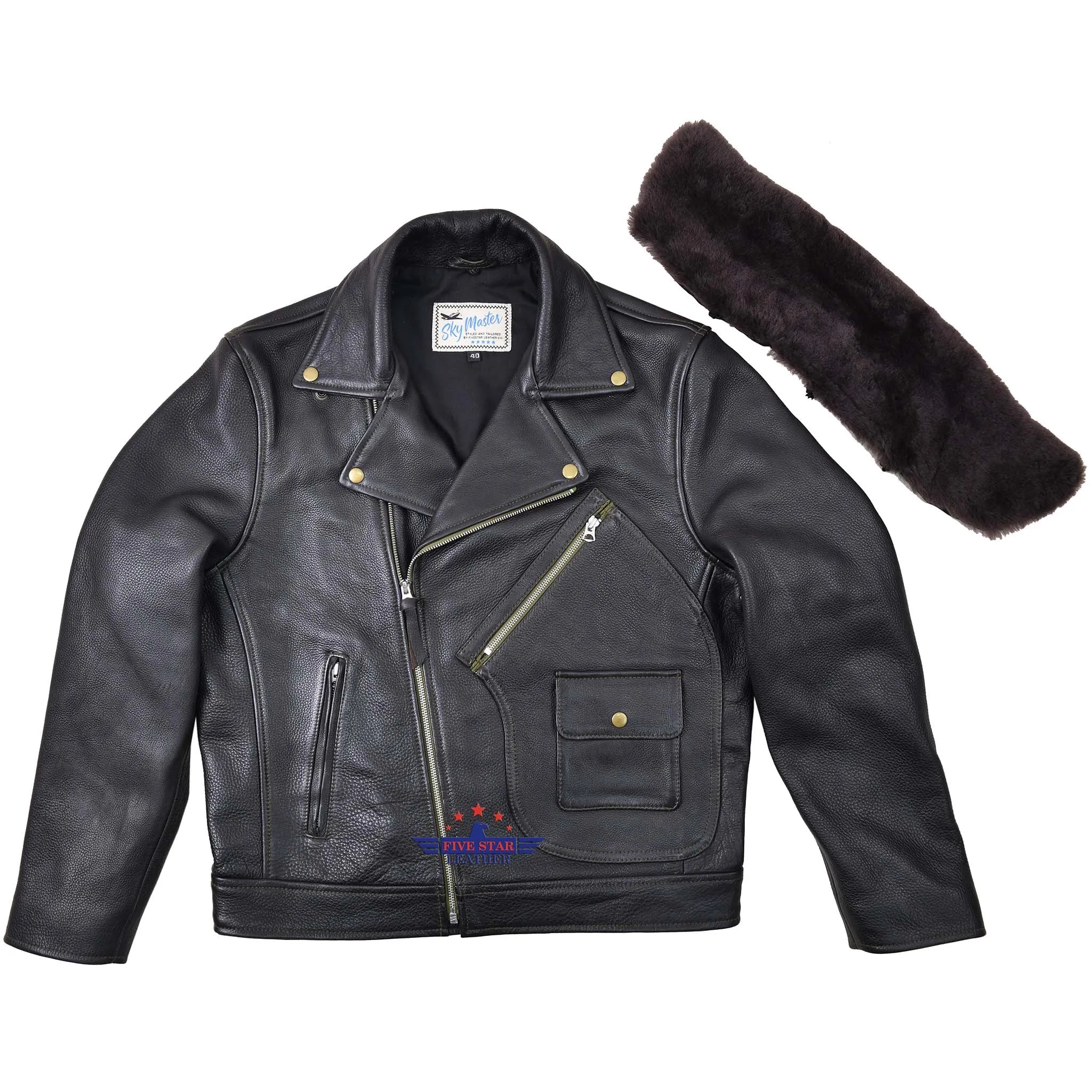 FiveStar Leather Vintage D Styled Pocket Sky Master Men Jacket Seal Brown Steer Hide