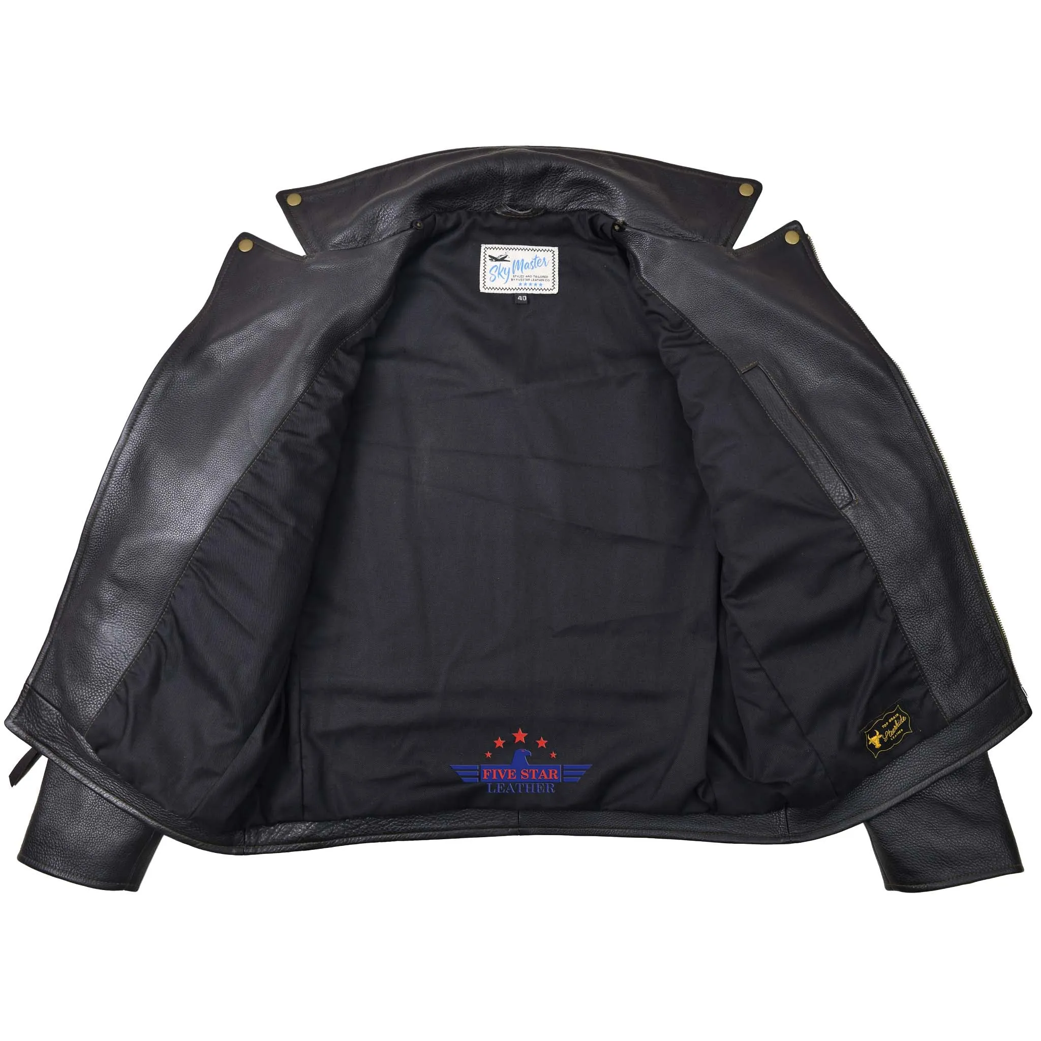 FiveStar Leather Vintage D Styled Pocket Sky Master Men Jacket Seal Brown Steer Hide