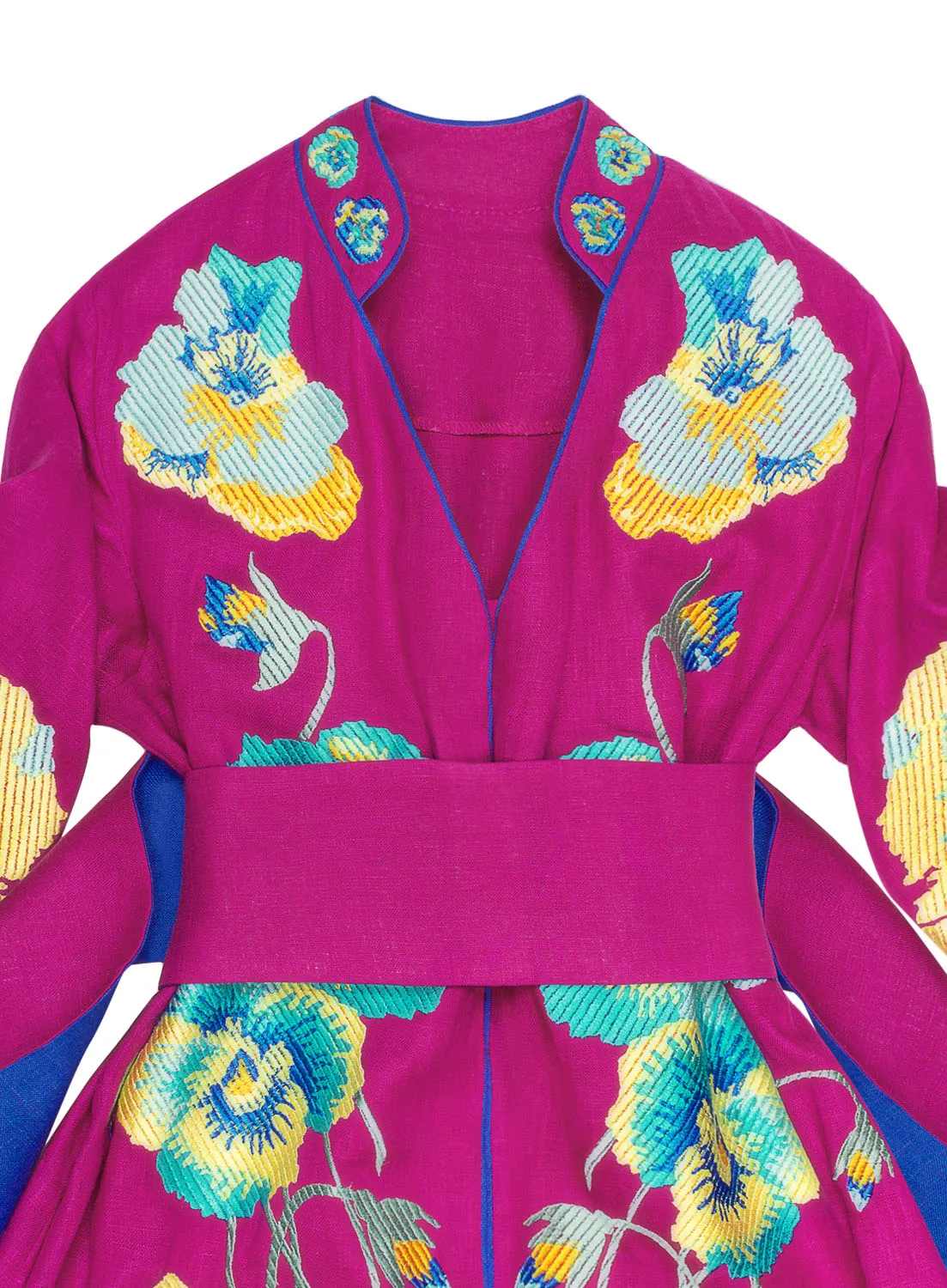 Fuchsia embroidered dress with pansies