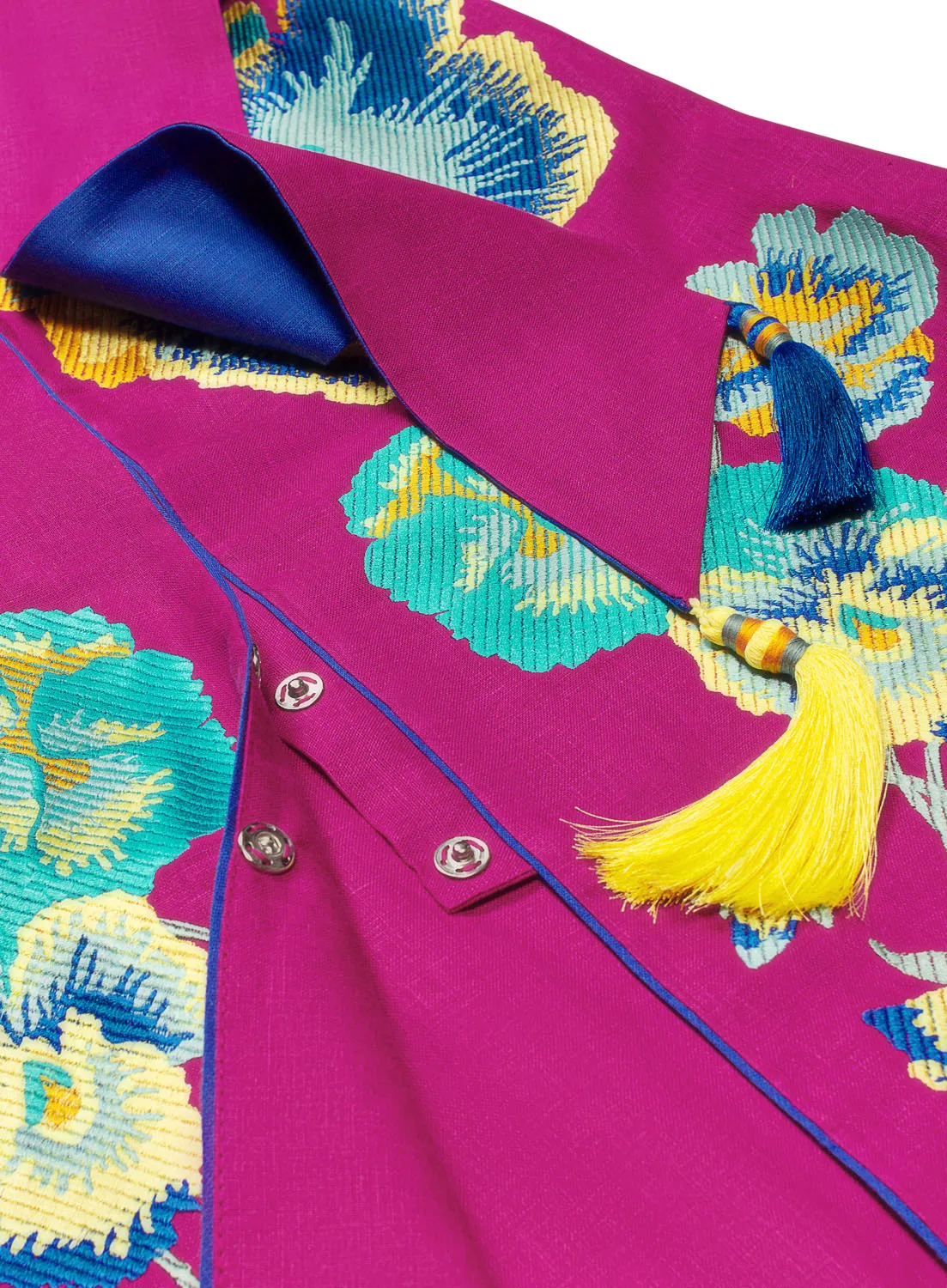 Fuchsia embroidered dress with pansies