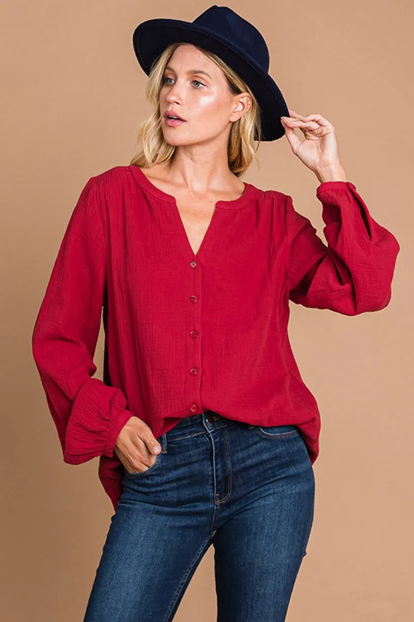 Gauze Button Front Shirt