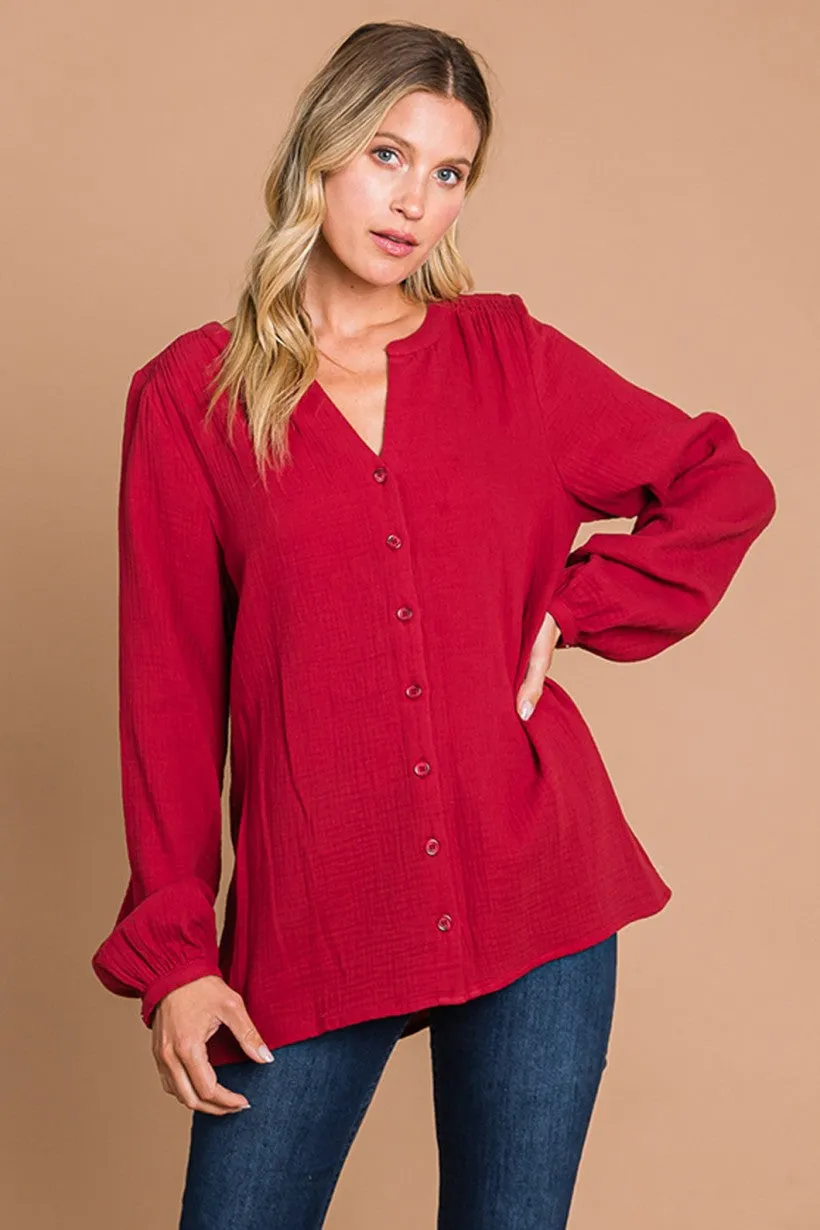 Gauze Button Front Shirt