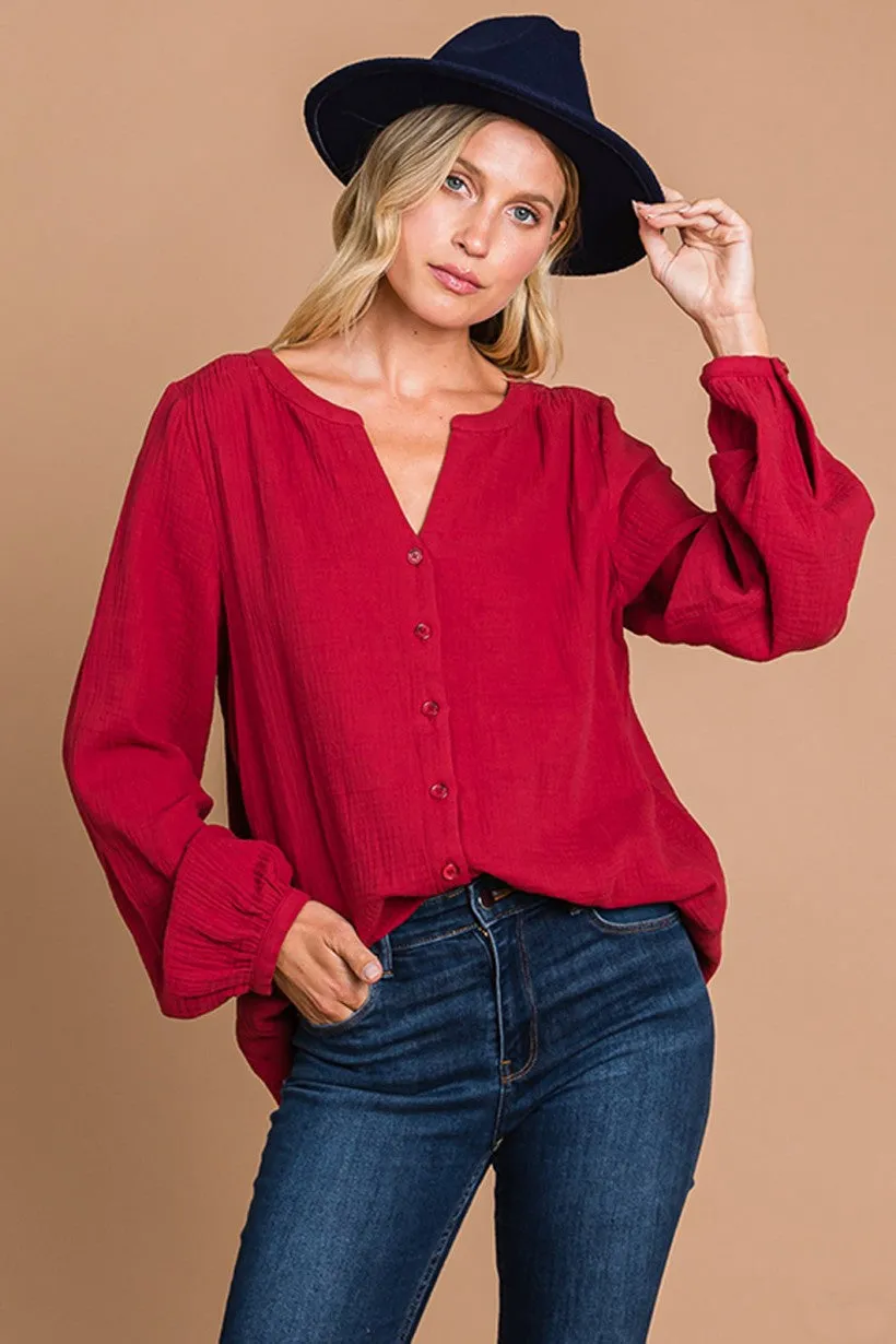 Gauze Button Front Shirt