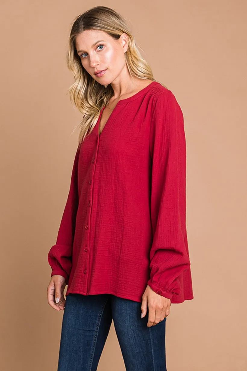 Gauze Button Front Shirt