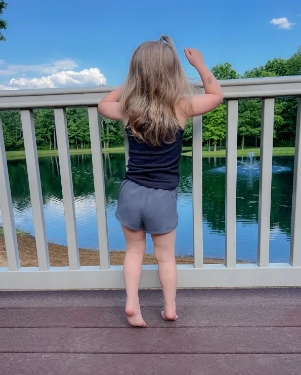 Girls UPF 50  Swim/Camp Board Short | Black w. White Trim
