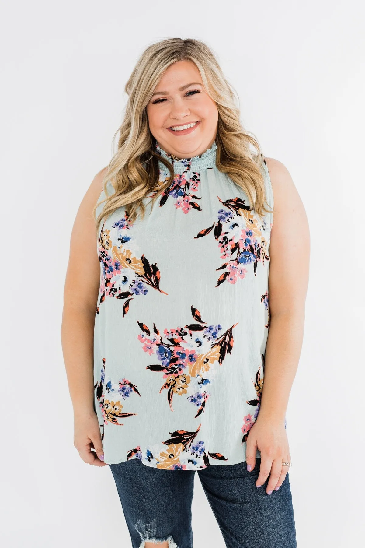 Gracefully In Love Tank Top- Light Mint Blue