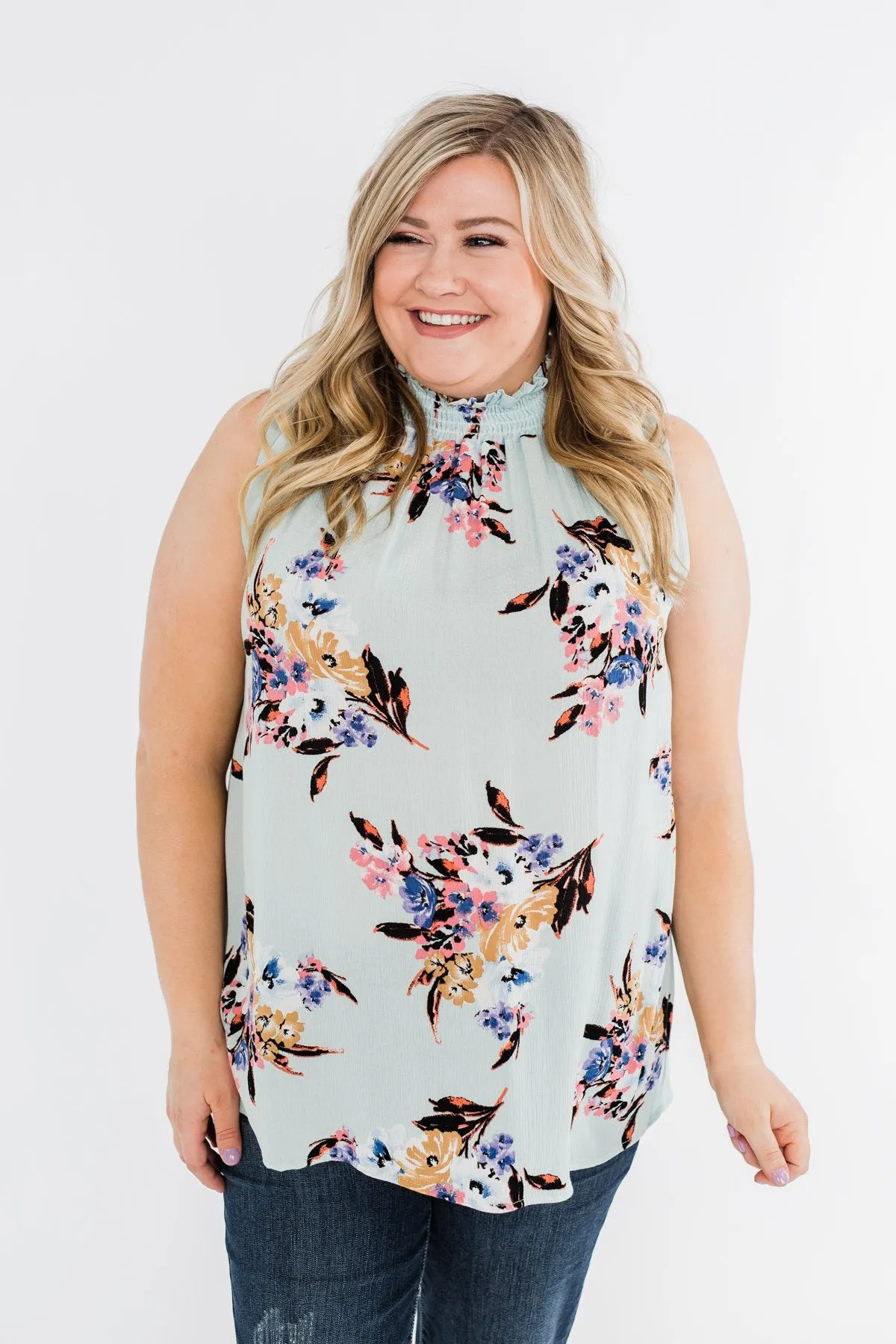 Gracefully In Love Tank Top- Light Mint Blue
