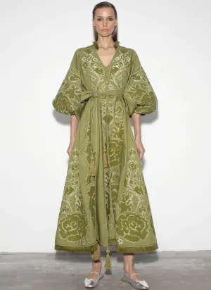 Green kaftan with gold embroidery
